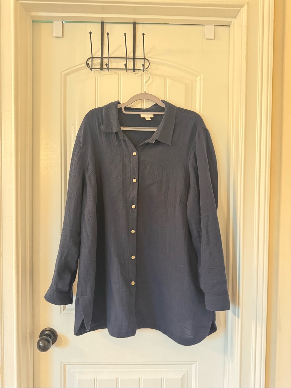J.Jill Navy Gauze Button-Down Tunic Shirt XL